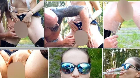peterrocks: Pissen ins Sektglass mit Felice und mir in heißen Jeans Shorts und geilen Lackstiefeln Teil 3