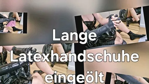 LATEX ! 100% Latex !! Neue lange Latexhandschuhe extra für dich eingeölt !