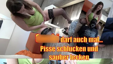 Cucki darf auch mal.. Pisse schlucken und sauber lecken